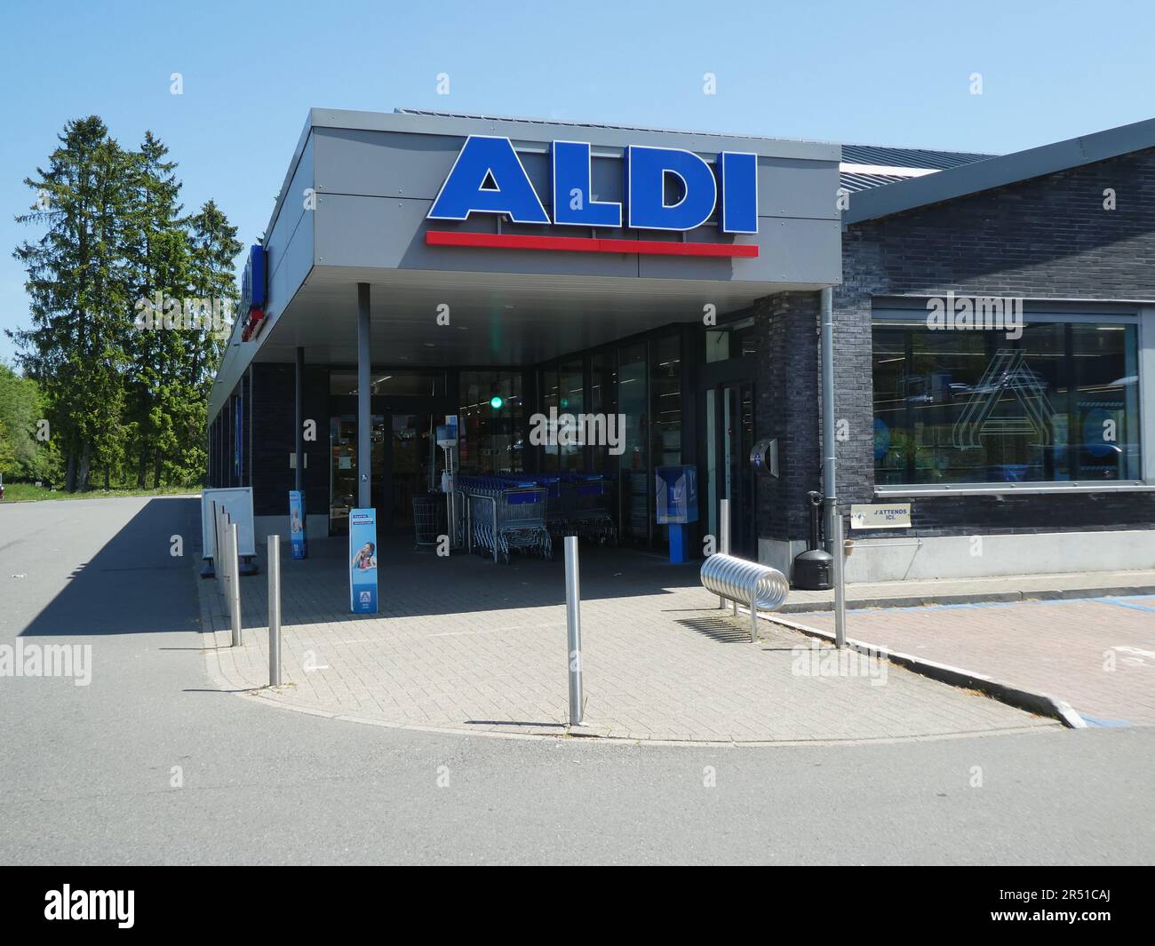 St. Vith, Belgium. 28th May, 2023. Logo, lettering of ALDI North on a