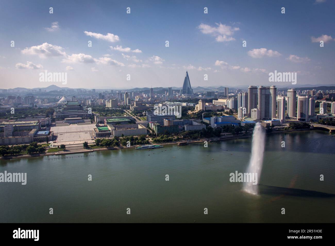 view over the city of Pyongyang from the top of the Juche Tower in north korea Stock Photo