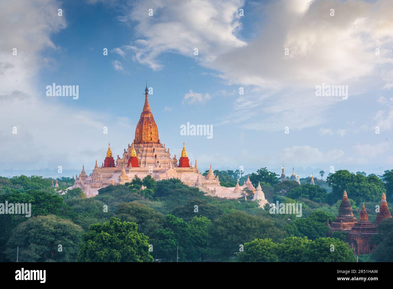 Bagan, Myanmar ancient temple ruins landscape with Ananda Temple in the archaeological zone. Stock Photo