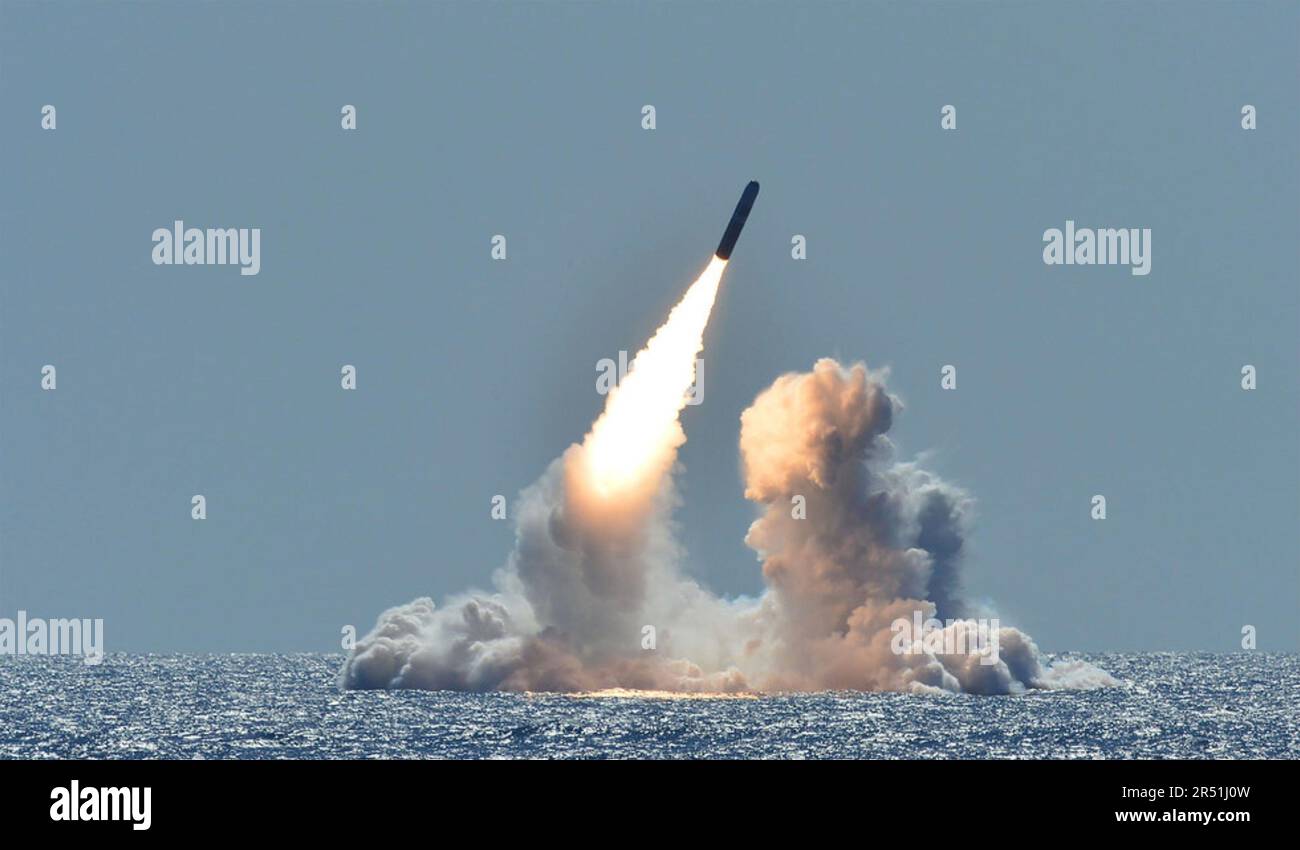 AMERICAN OHIOCLASS submarine launches a missile. Photo US Navy Stock