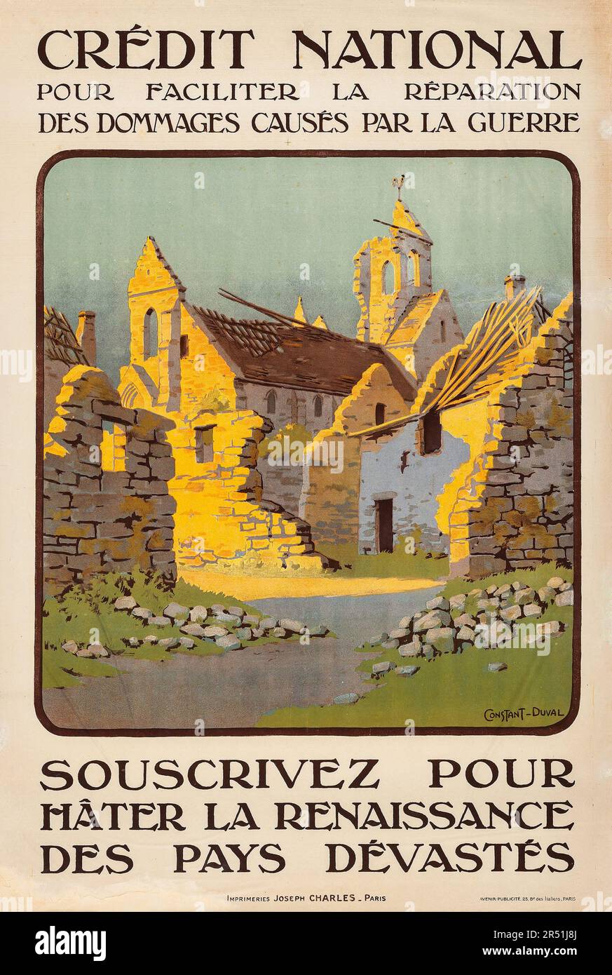 Credit National (1919). French Poster - Constant Duval Artwork - A church in ruins Stock Photo