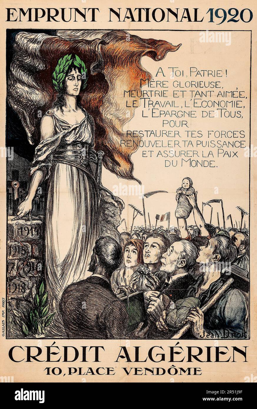French Recovery Loan (Crédit Algérien, 1920). Poster 'National Loan' Jean Droit Artwork Stock Photo