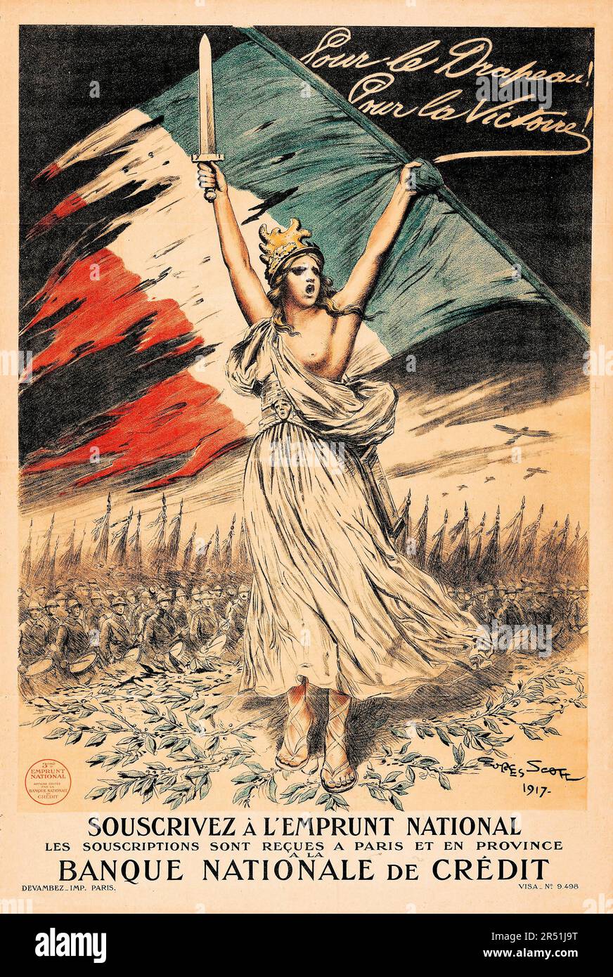 French World War I Propaganda (French National Credit Bank, 1917). French Poster 'Pour le drapeau! Pour la victoire!' Georges Scott Artwork Stock Photo