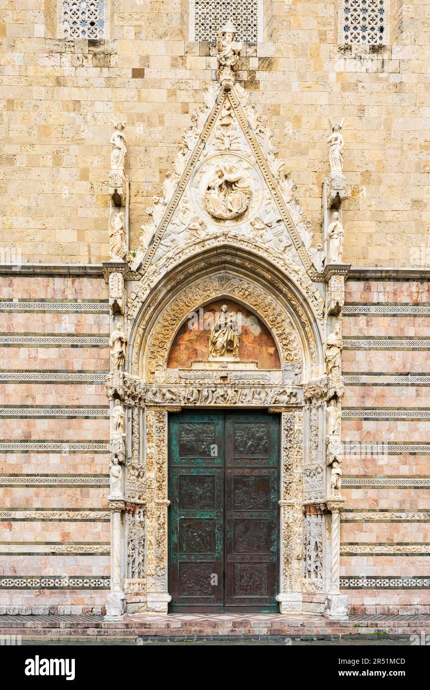 Entrance to Duomo di Messina or Messina Cathedral and Piazza Duomo in