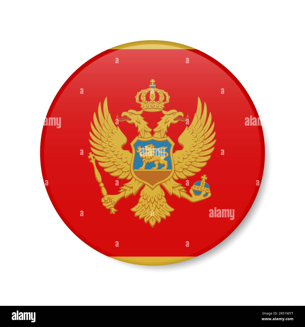 Montenegro circle button icon. Montenegrin round badge flag with shadow