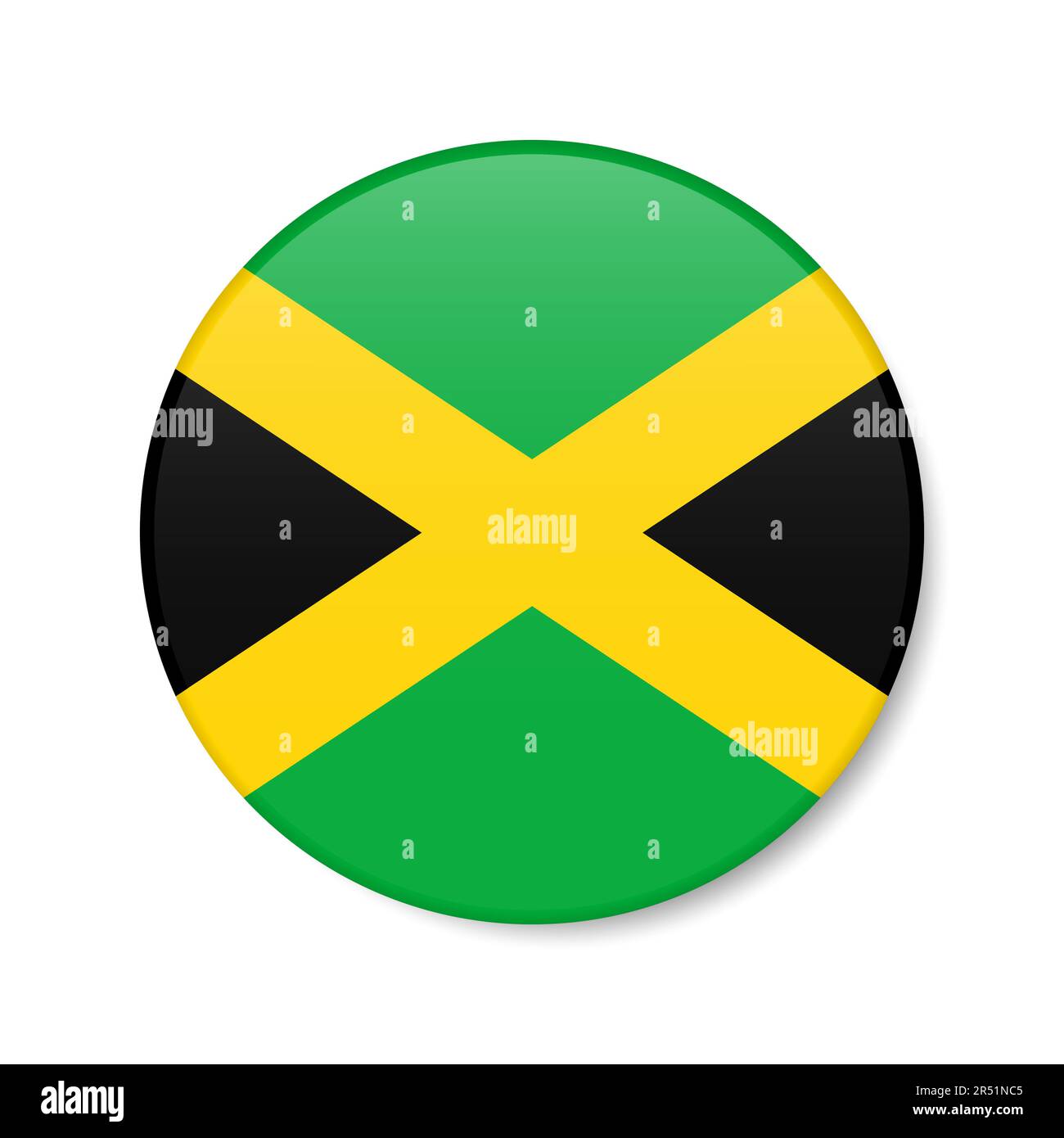 Jamaica circle button icon. Jamaican round badge flag with shadow. 3D