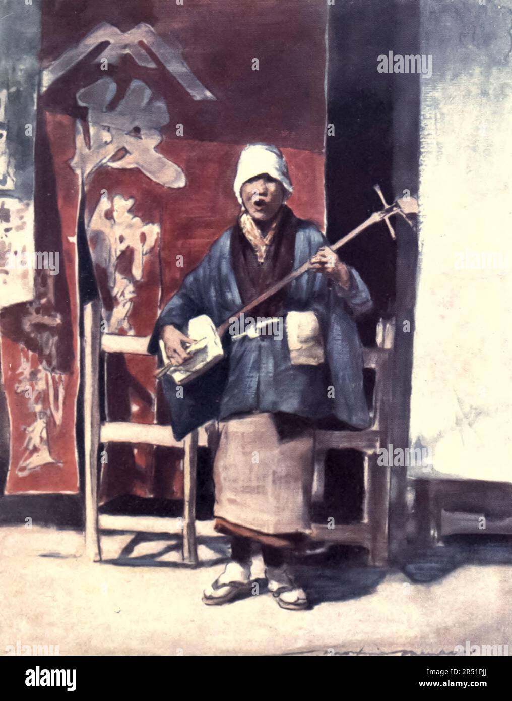 A Blind Beggar from the book ' Japan : a record in colour ' watercolours by Mortimer Menpes, with descriptions by his daughter Dorothy Menpes Published by Adam and Charles Black in London in 1901 Stock Photo