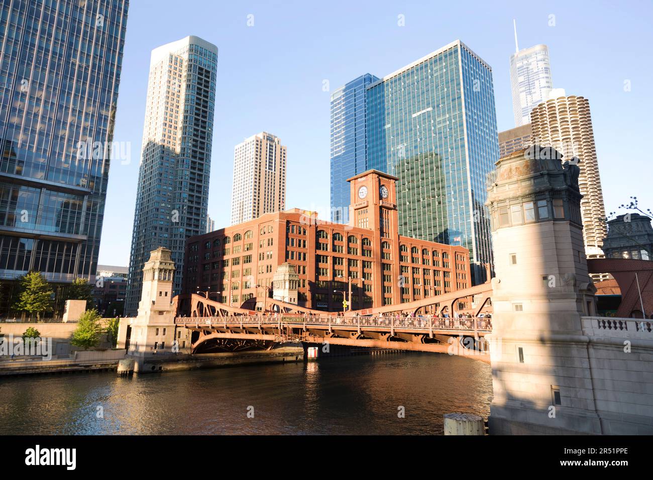 USA, Illinois, Chicago, LaSalle Street bridge across the Chicago river ...