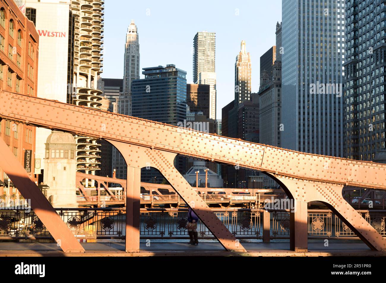 USA, Illinois, Chicago, LaSalle Street bridge across the Chicago river ...
