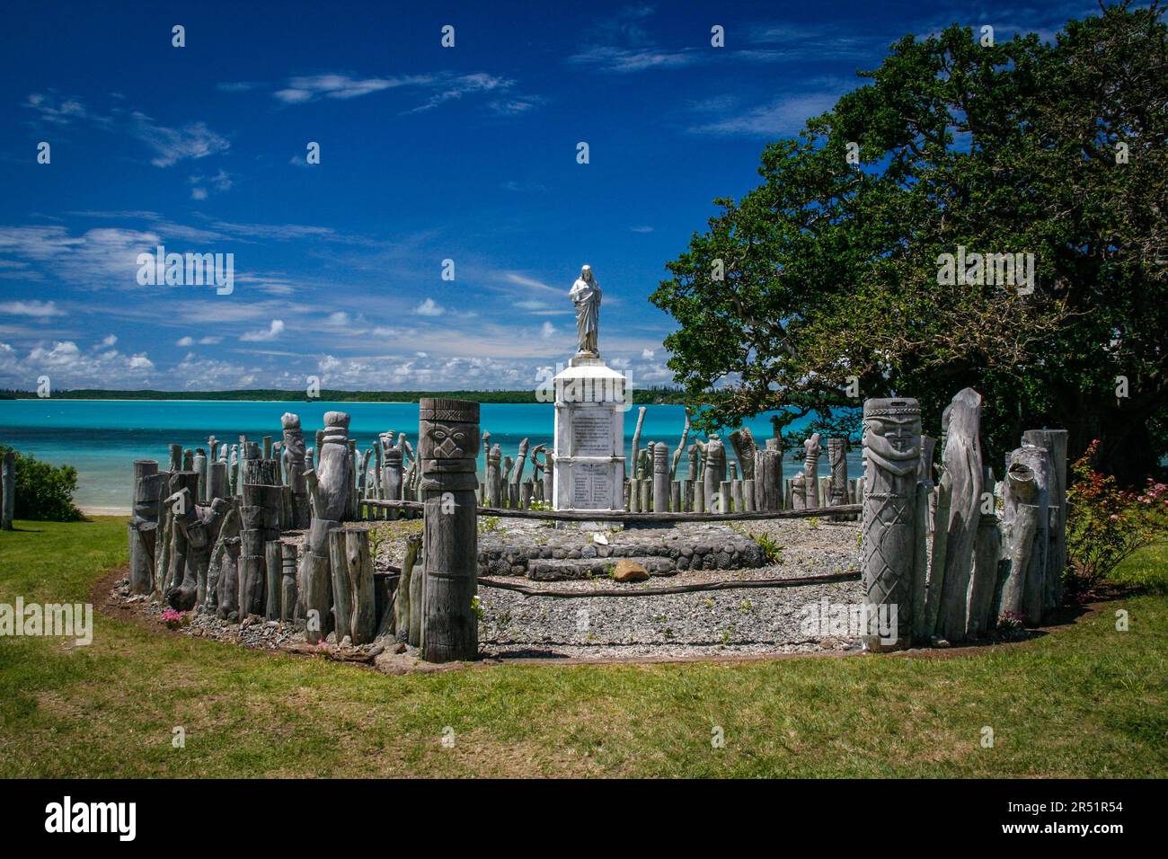 Wooden totems at iles des pins, New Caledonia Stock Photo