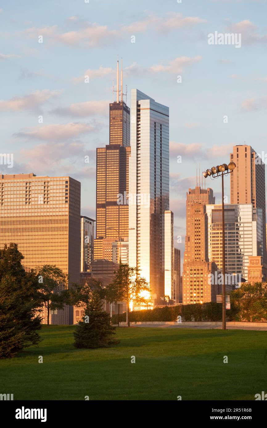 USA, Illinois, Chicago, city skyline and Willis tower. Stock Photo