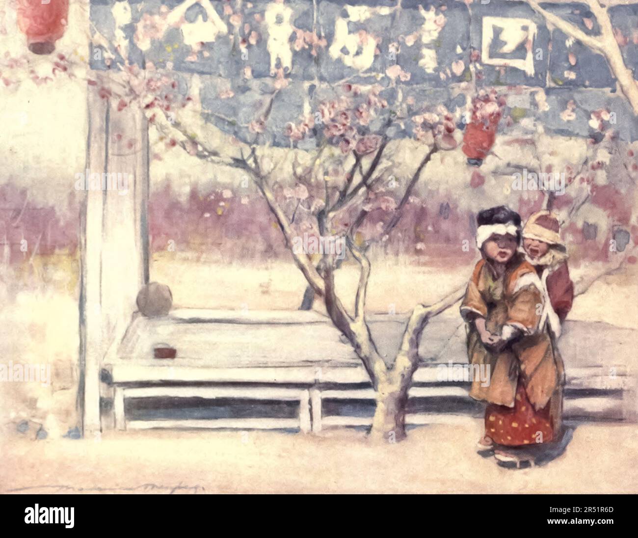 Mother and baby painting japanese hi-res stock photography