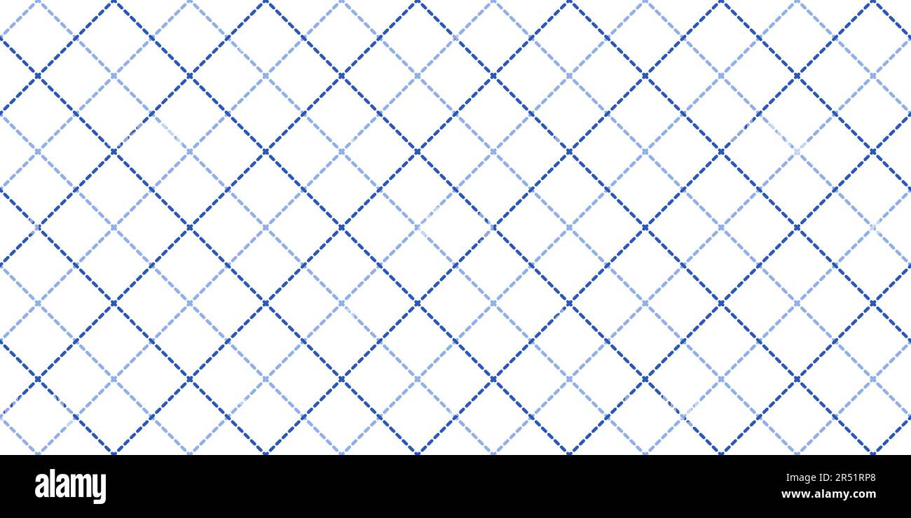 Windowpane plaid blue and white seamless pattern with diagonal dashed lines. Classic wool suit fabric. Elegant design. Simple monochrome background. T Stock Vector