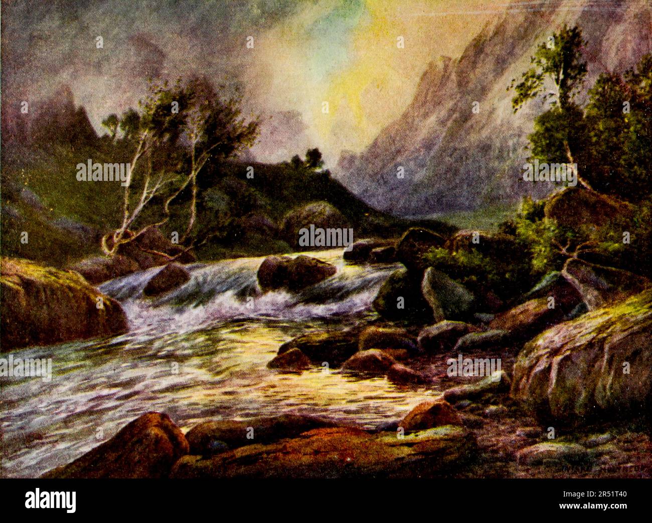 Above Lidarwat, Lidar Valley painted by Major Edward Molyneux from the book ' Kashmir ' by Sir Francis Edward Younghusband, Published in London by Adam & Charles Black in 1911 Stock Photo