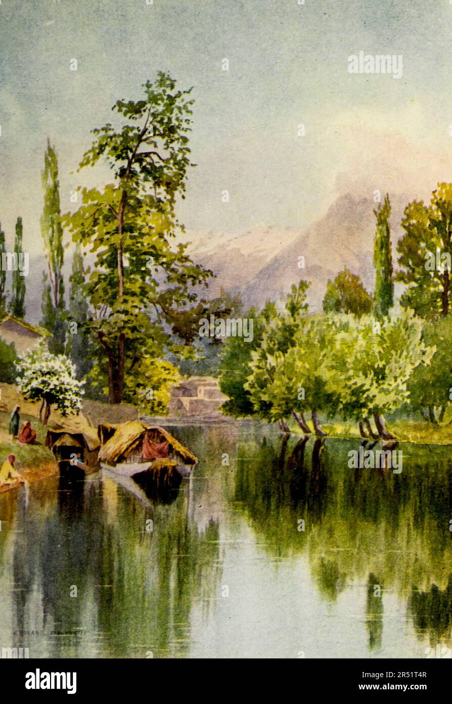 Entrance to the Mar Canal painted by Major Edward Molyneux from the book ' Kashmir ' by Sir Francis Edward Younghusband, Published in London by Adam & Charles Black in 1911 Stock Photo