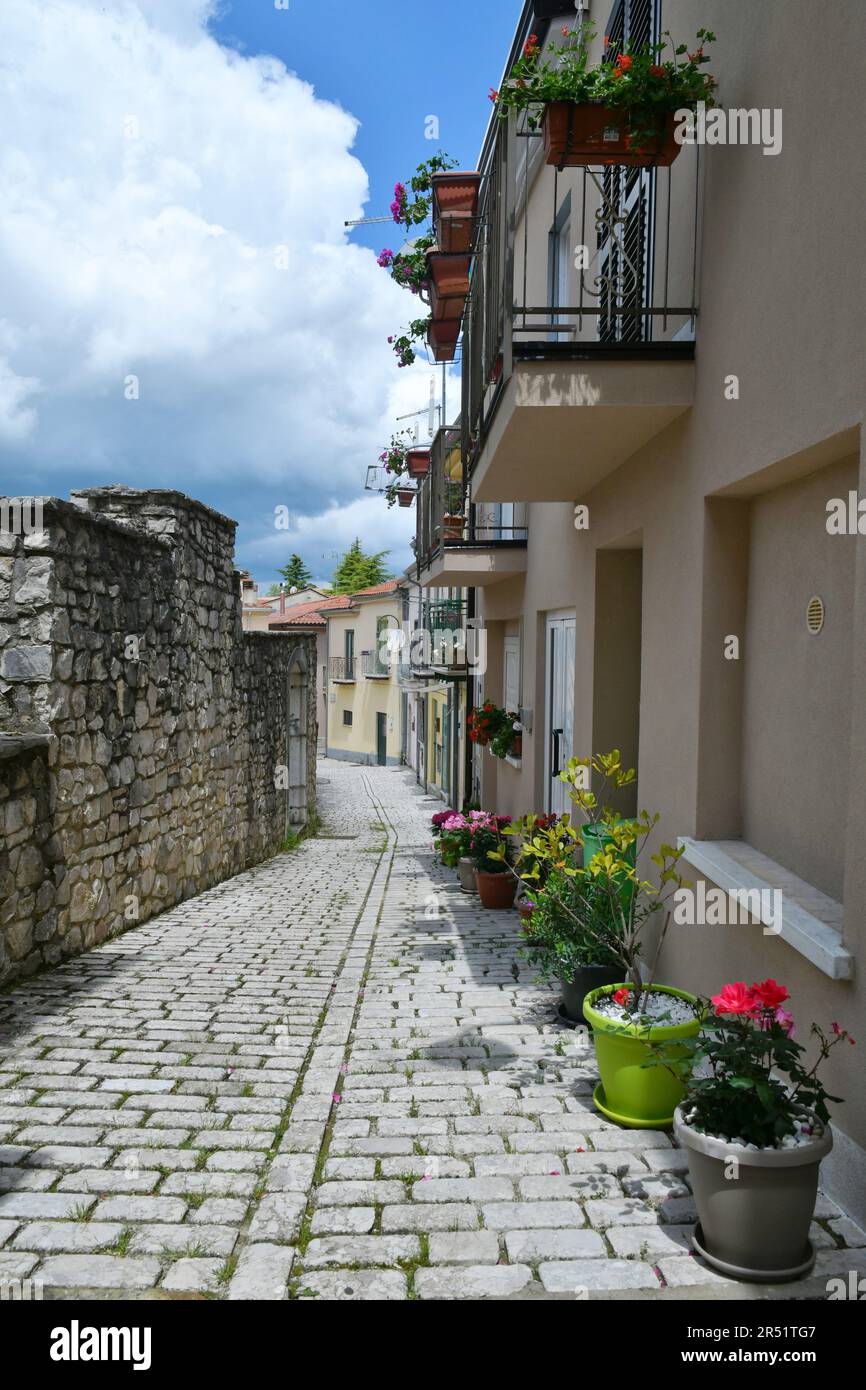 A narrow street in Sant'Angelo dei Lombardi, a small mountain village in the province of Avellino, Italy. Stock Photo