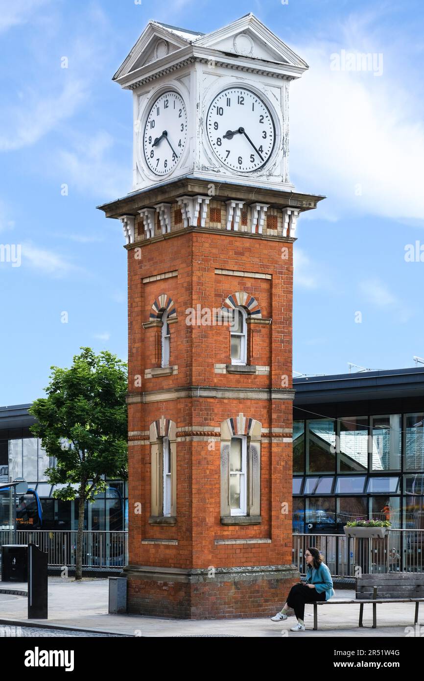 Altrincham Clock Tower at the interchange, Trafford. Stock Photo