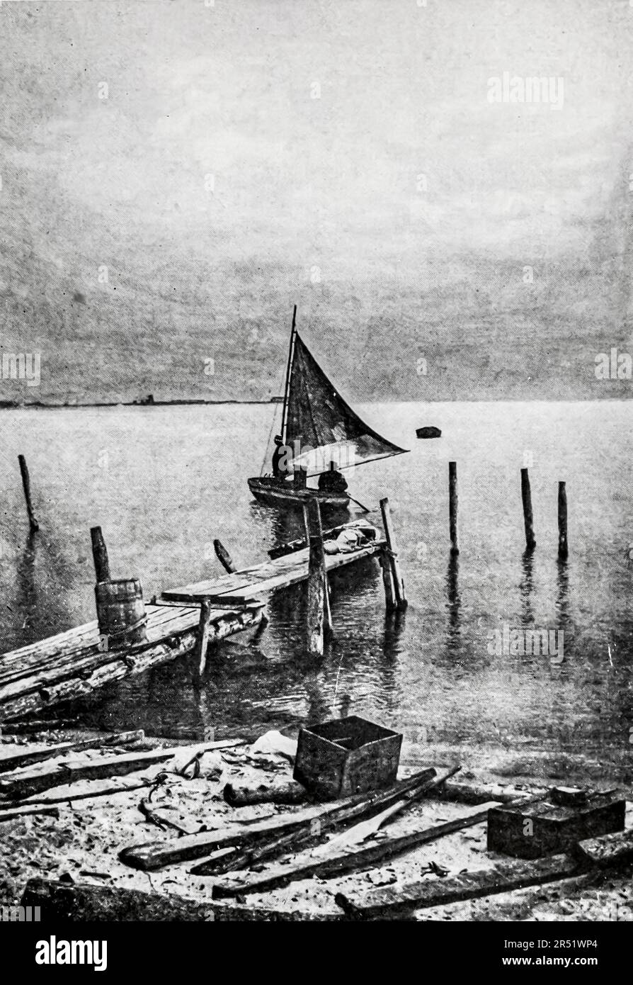 Starting for the Fishing Grounds The Straits of Mackinac, black and white photography by Clifton Johnson, from the book ' Highways and byways of the Great Lakes ' Publication date 1911 Publisher New York, The Macmillan company; London, Macmillan and co., ltd. Stock Photo