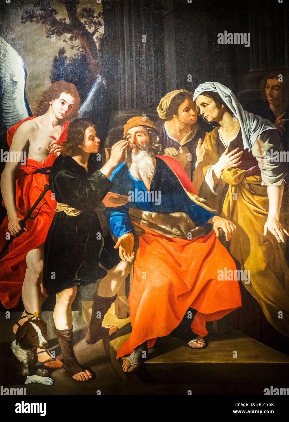 Tobia ridona la vista al padre (Tobia Restores his Father's Sight), about 1632 by Hendrick De Somer (Lokeren, 1607 - Napoli, abiout 1656) - Oli on canvas Stock Photo