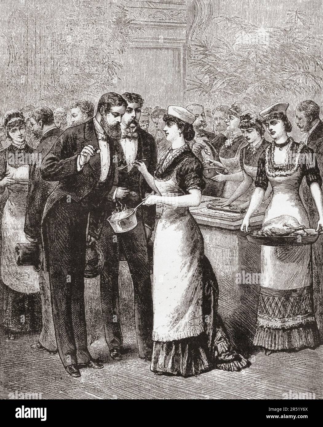 An American school of cookery for young ladies, 19th century.  From America Revisited: From The Bay of New York to The Gulf of Mexico, published 1886. Stock Photo