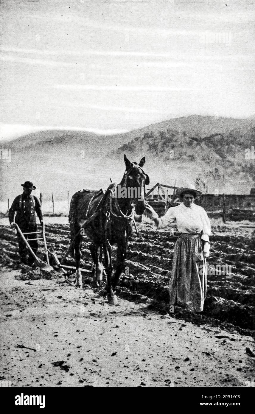 The Farmer and His Helpmate black and white vintage photograph by Clifton Johnson, from the guide book ' Highways and byways of the Rocky Mountains ' Publication date 1910 Publisher Macmillan Company New York and London Stock Photo