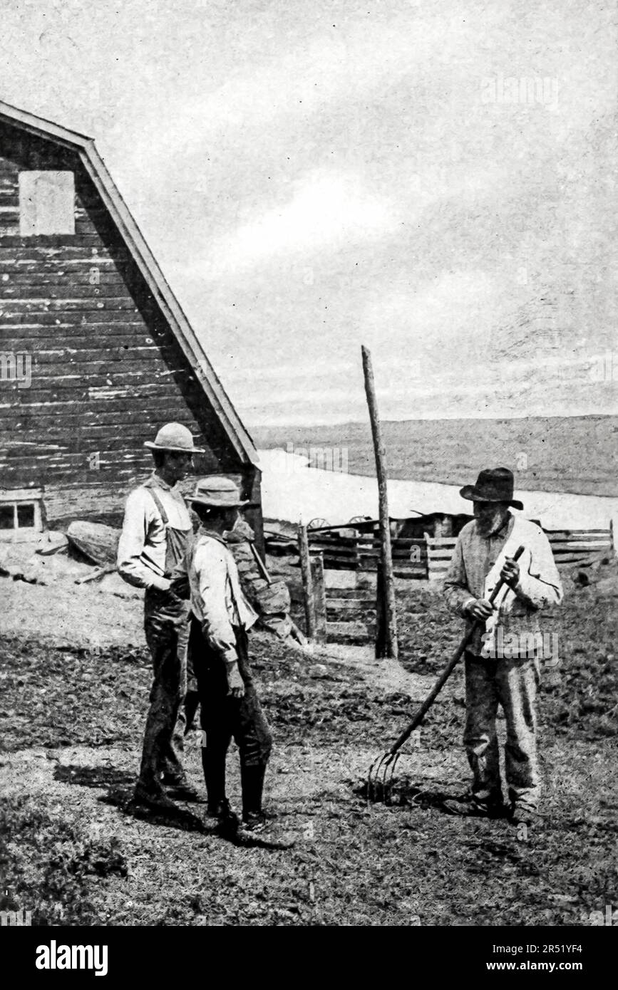 Advising the Boys black and white vintage photograph by Clifton Johnson, from the guide book ' Highways and byways of the Rocky Mountains ' Publication date 1910 Publisher Macmillan Company New York and London Stock Photo