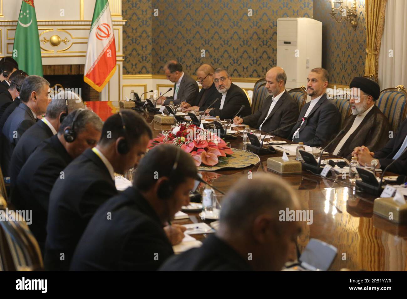 Tehran, Tehran, Iran. 30th May, 2023. Iran's President EBRAHIM RAISI (R) and The Chairman of the People's Expediency Council of Turkmenistan (unseen) attending a meeting alongside their delegations at Saadabad Palace in northern Tehran. (Credit Image: © Rouzbeh Fouladi/ZUMA Press Wire) EDITORIAL USAGE ONLY! Not for Commercial USAGE! Stock Photo