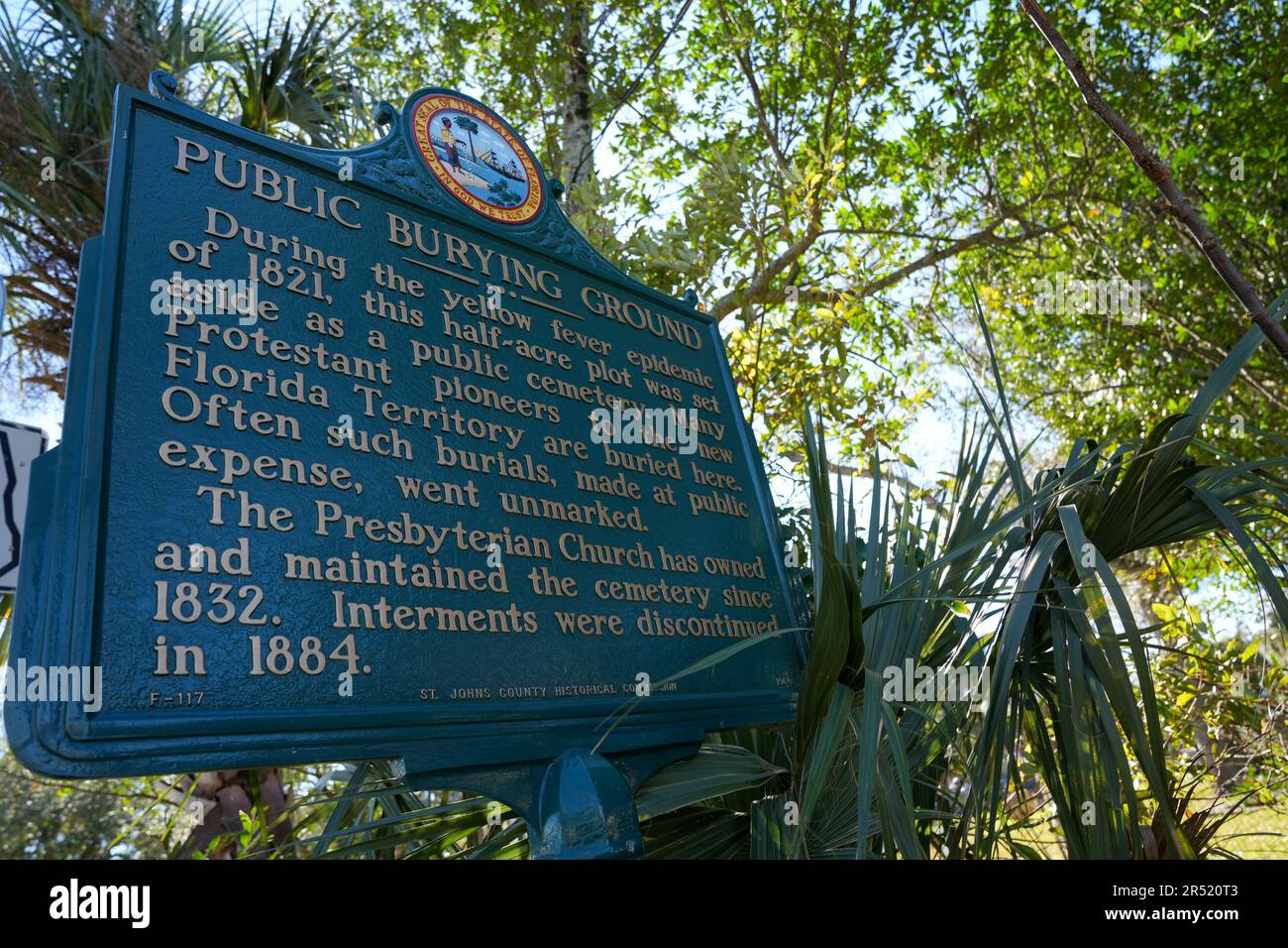 St. Augustine, Florida - December 28, 2022: Sign and historical marker
