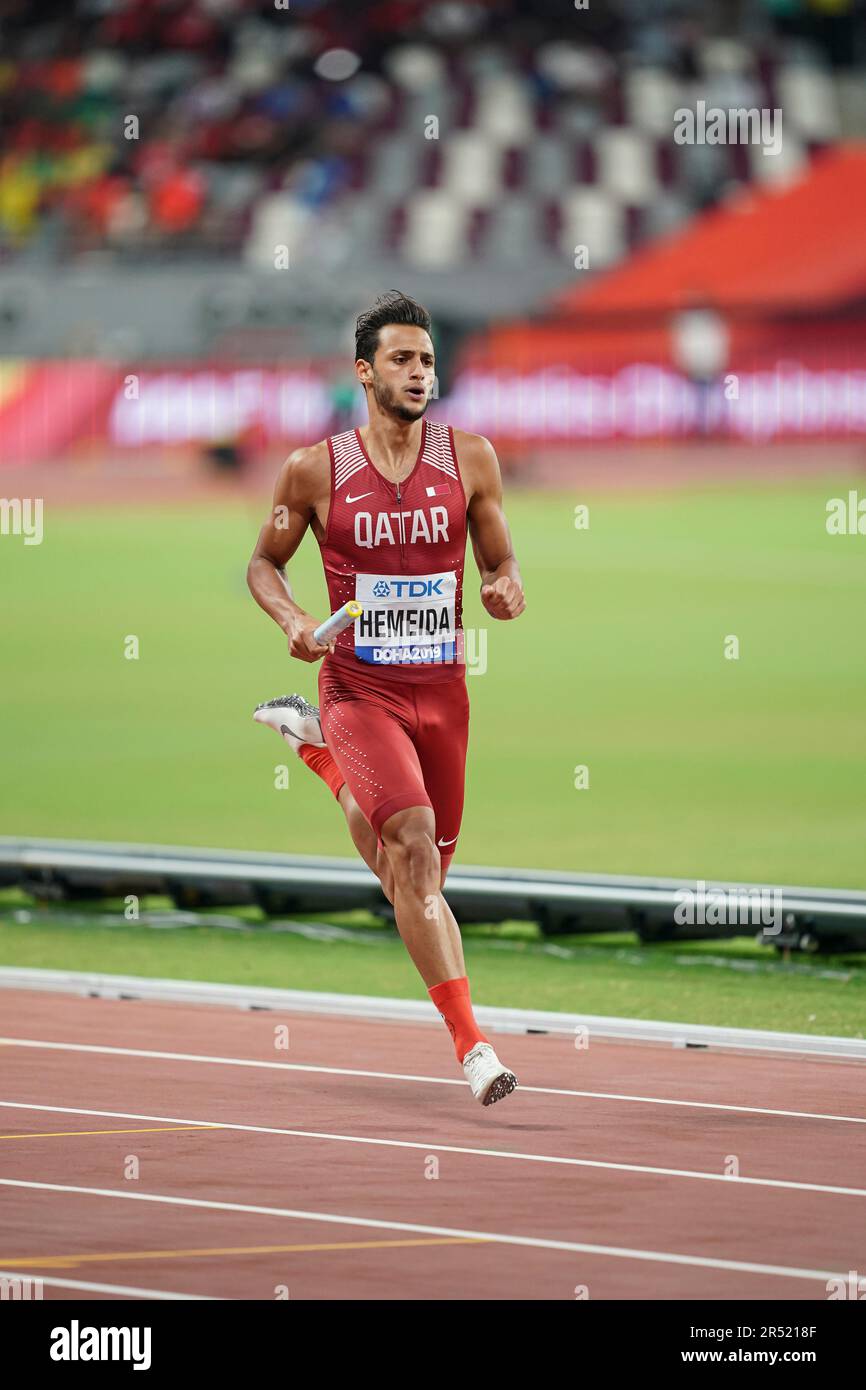 Bassem HEMEIDA running the 4x400m relay at the 2019 World Athletics