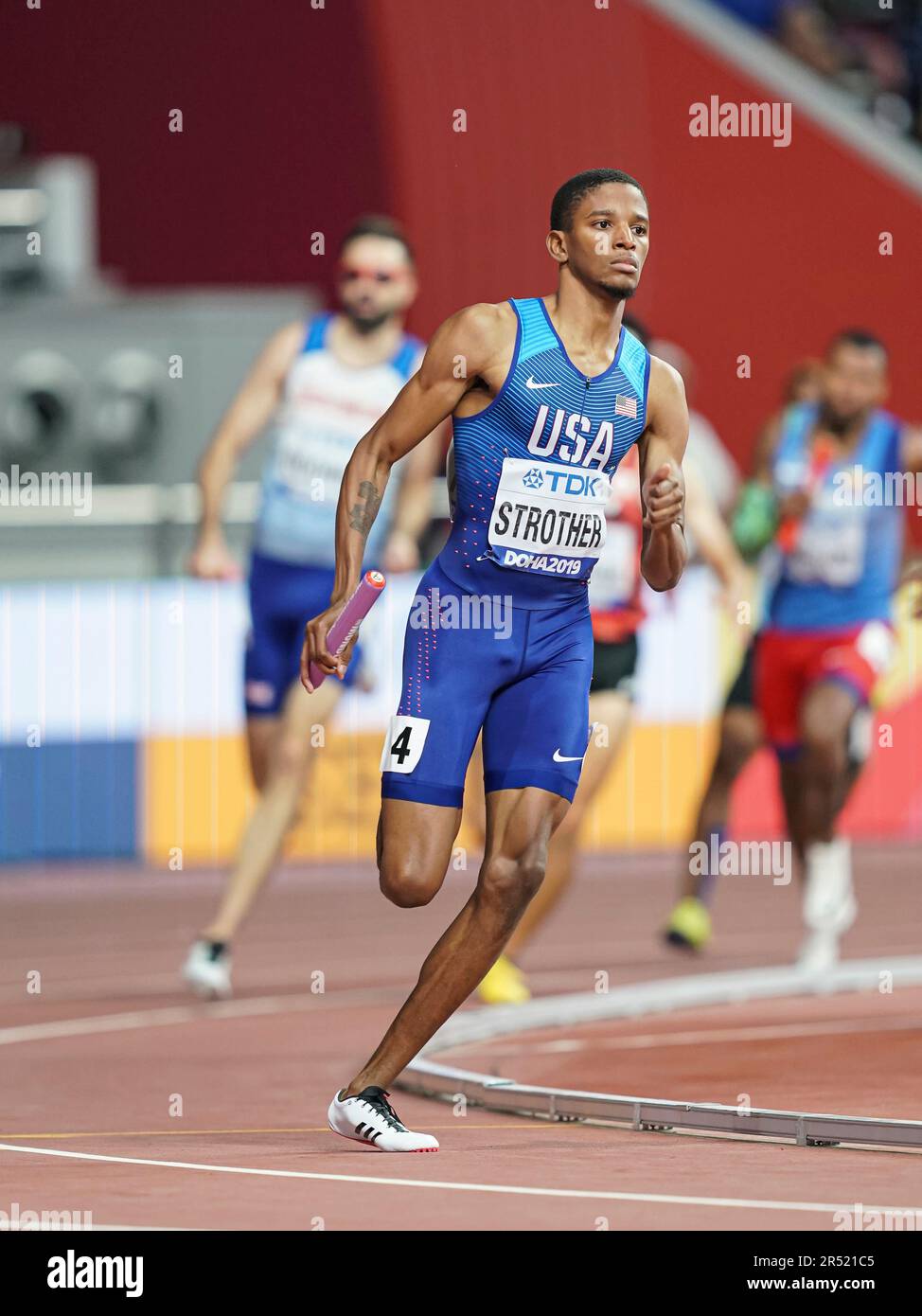Nathan STROTHER running the 4x400m relay at the 2019 World Athletics