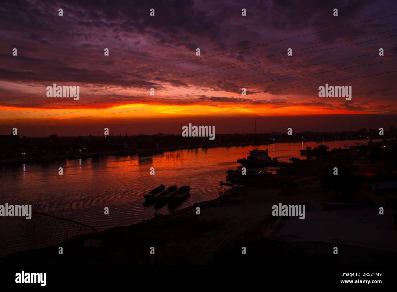 Sunset on the Shitalakshya River in Bangladesh. The Shitalakshya River