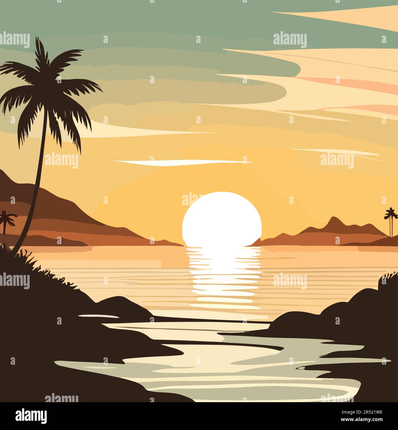Tropical beach with palm trees and sea vector Stock Vector Image & Art ...
