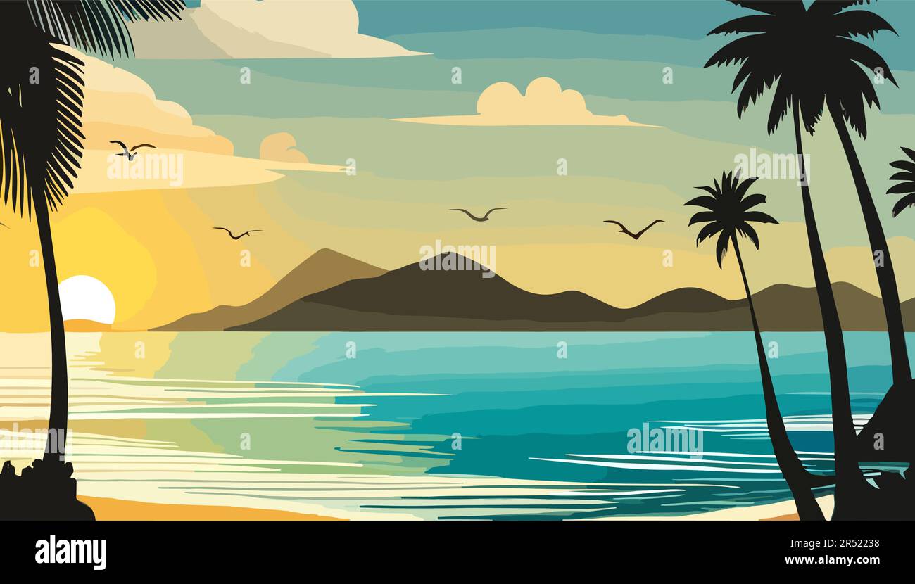 Tropical beach with palm trees and sea vector Stock Vector Image & Art ...