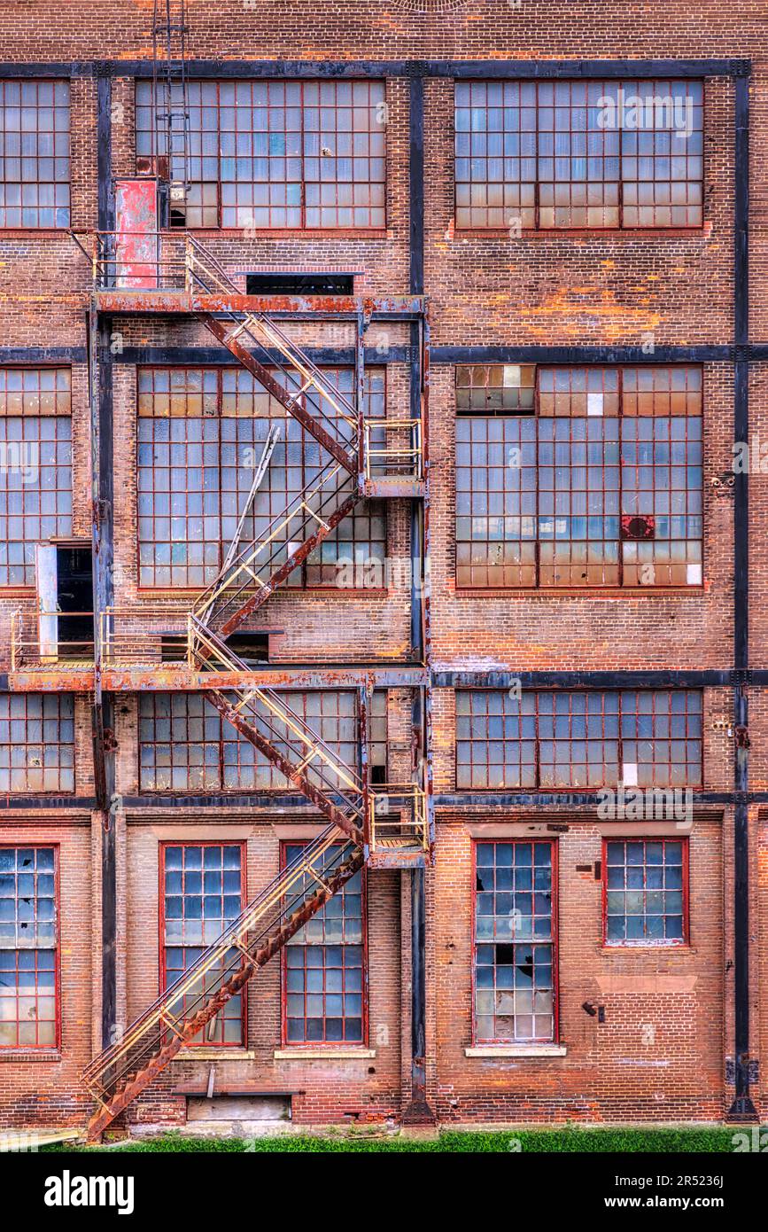 Steel Stacks Fire Escape Stairs - Exterior view at the historic Steel Stacks.   Its roots trace to an ironmaking company organized in 1857 in Bethlehe Stock Photo
