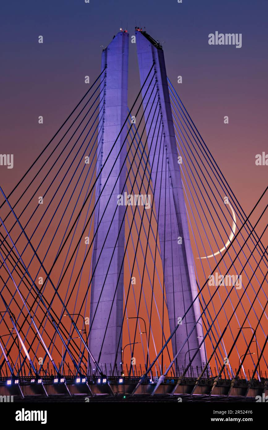 Tappan Zee Bridge Crescent Moon View to the Crescent moon with the new Tappan Zee Bridge
