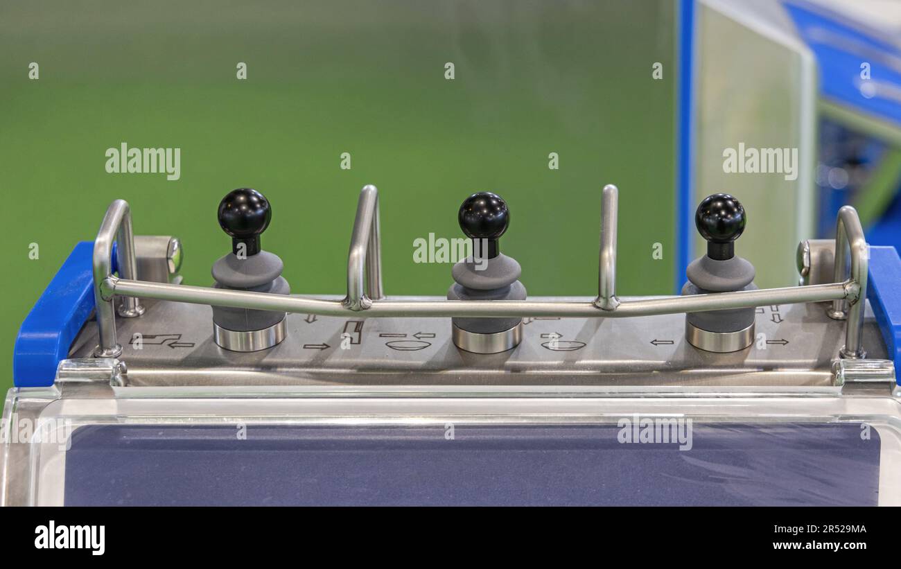 Multi Axis Joysticks Machine Control Heavy Duty With Guards Stock Photo