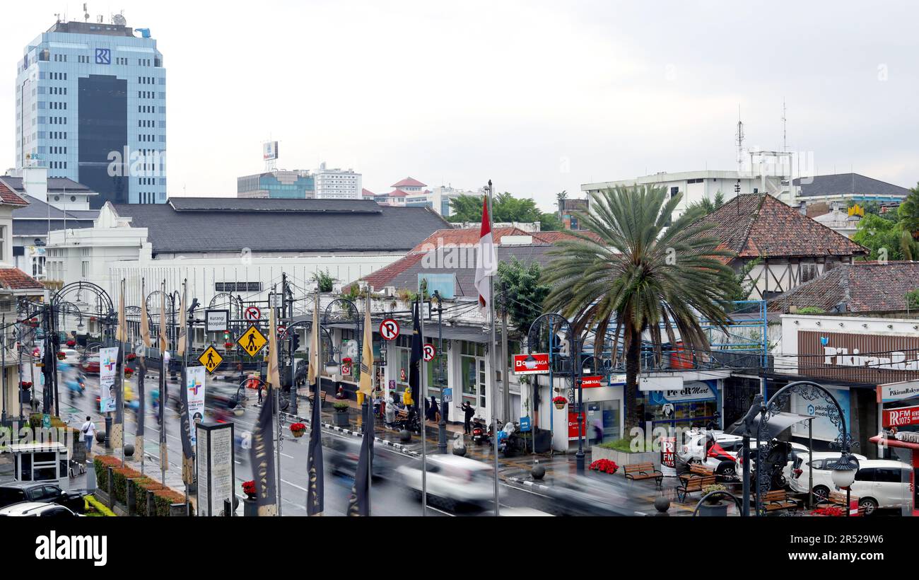 Bandung, Indonesia - 16 December 2022 : Asia Africa street view - a historical place in Bandung City Indonesia Stock Photo