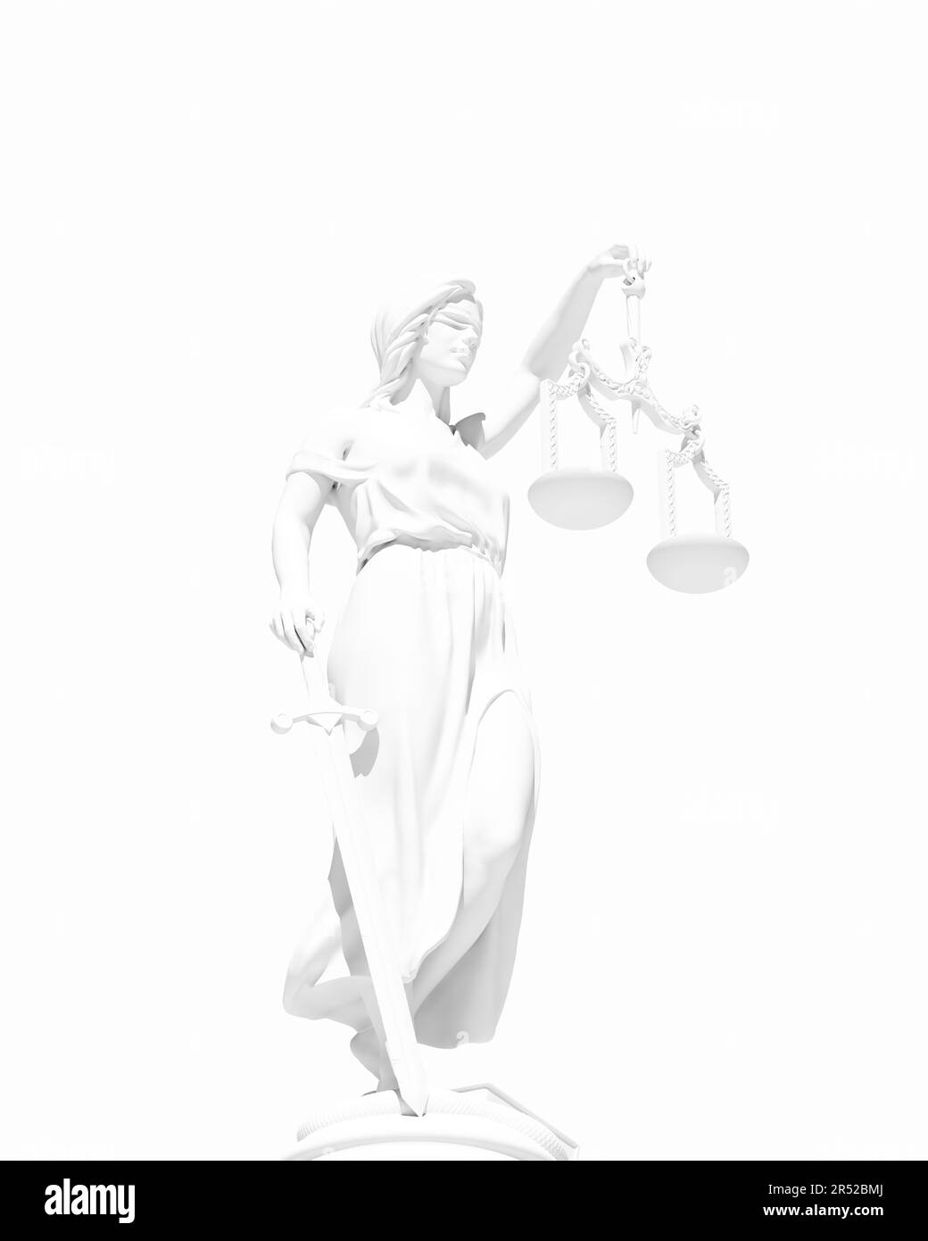 White Lady Justice Statue Personification of the Judicial System Traditional Protection and Balance Moral Force for Good and Lawfare White Background Stock Photo