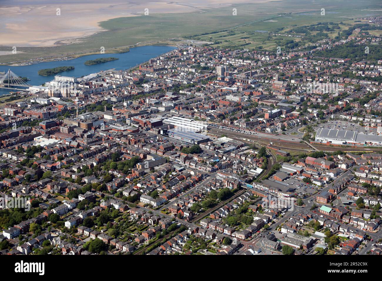 aerial view of Southport with Southport Train Station prominent ...