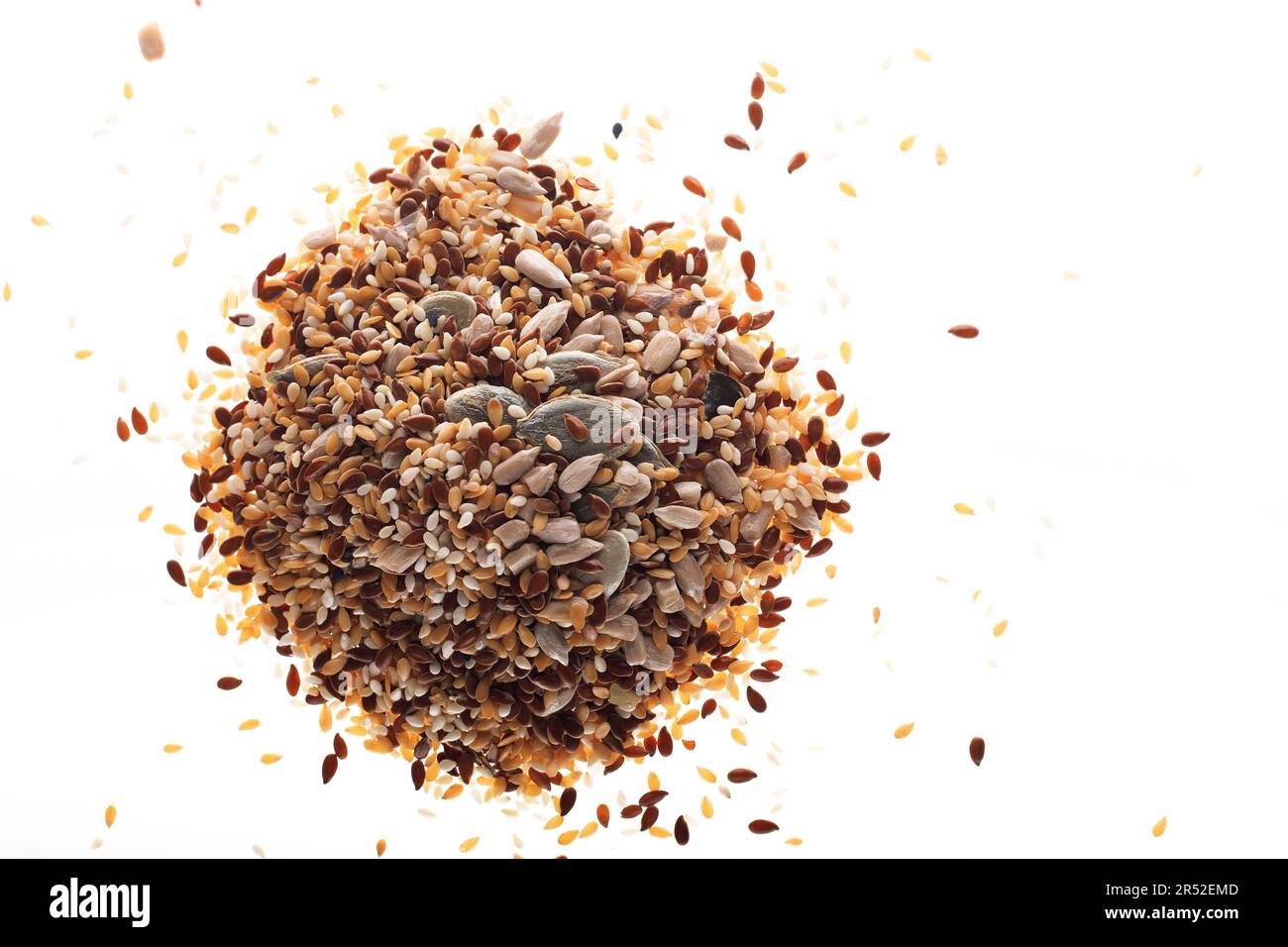 Seeds of different types flax, sesame seeds, sunflower seeds and