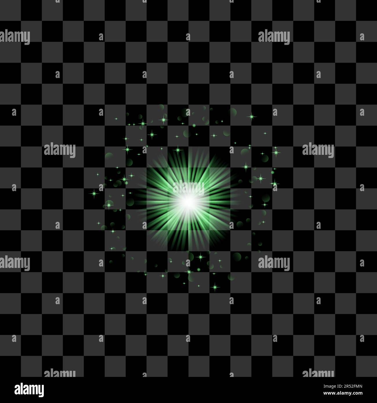 Vector Green Light Effect Set on Checkered Background. Water ...