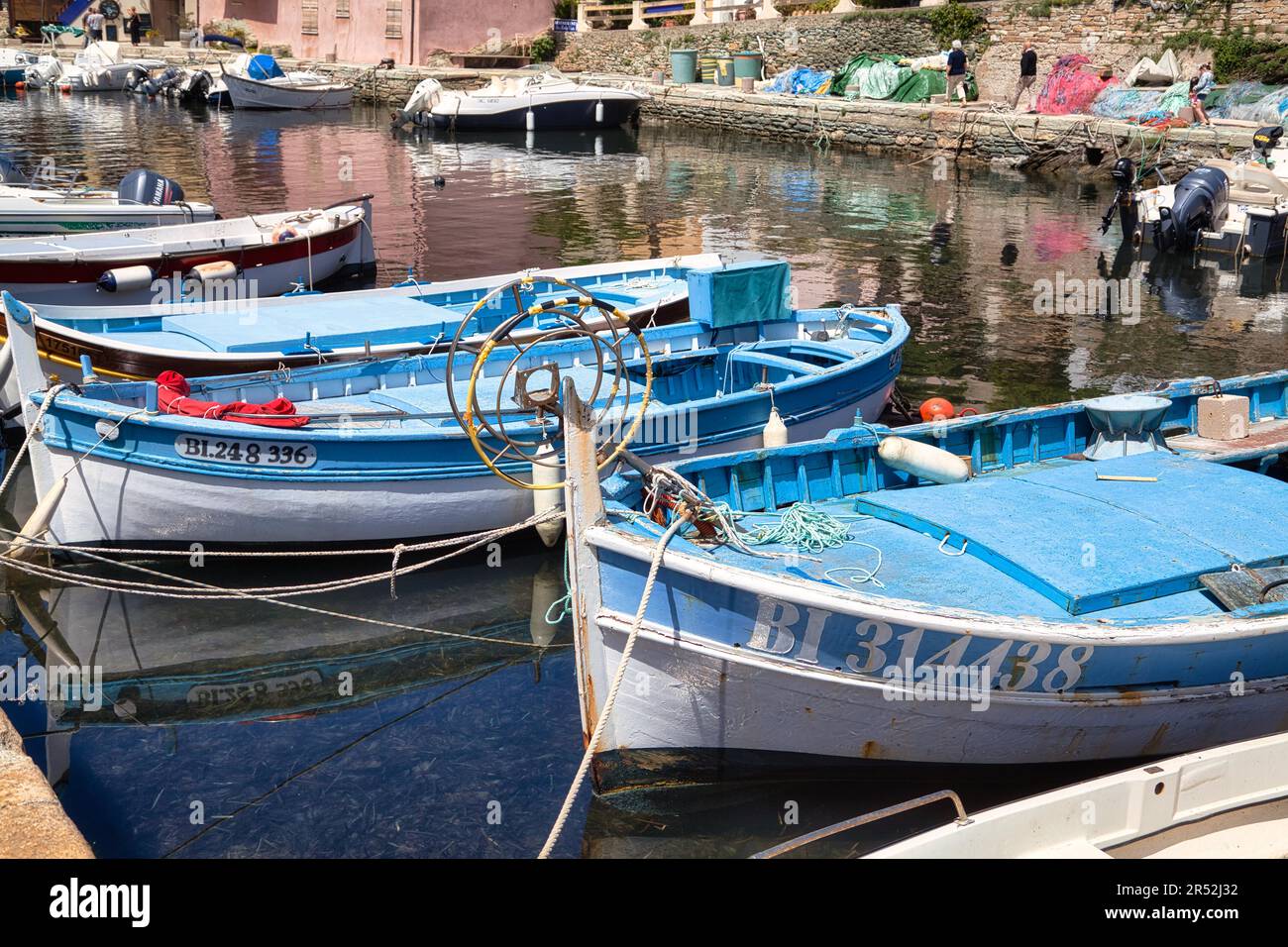Fishing boats in the harbour of Port de Centuri, Corsica, France Stock Photo