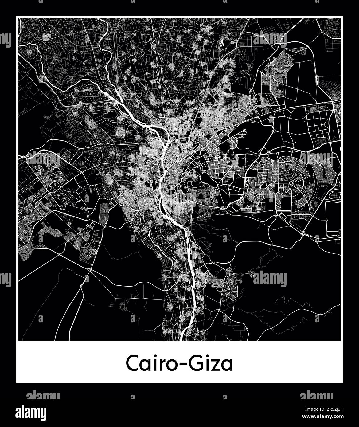 Minimal city map of Cairo-Giza (Egypt Africa) Stock Vector