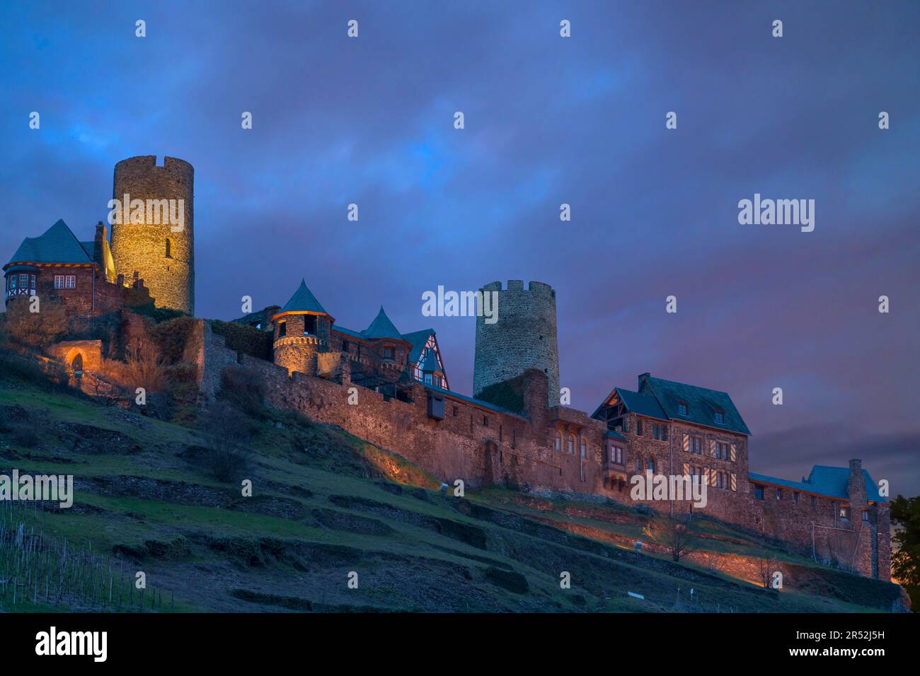 Former Thurant Castle in the evening light, Alken on the Moselle, Rhineland-Palatinate, Germany Stock Photo