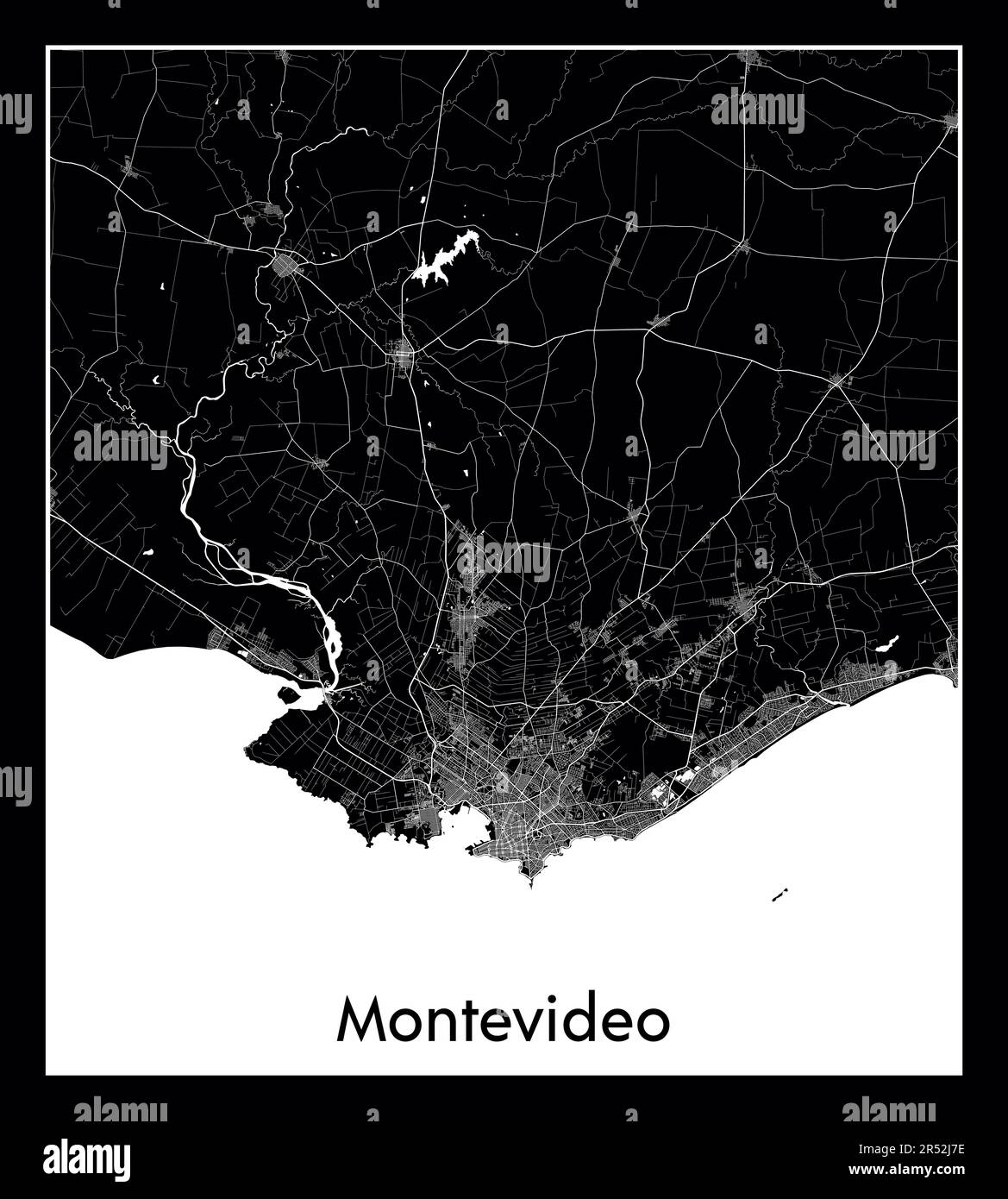 Minimal city map of Montevideo (Uruguay South America) Stock Vector