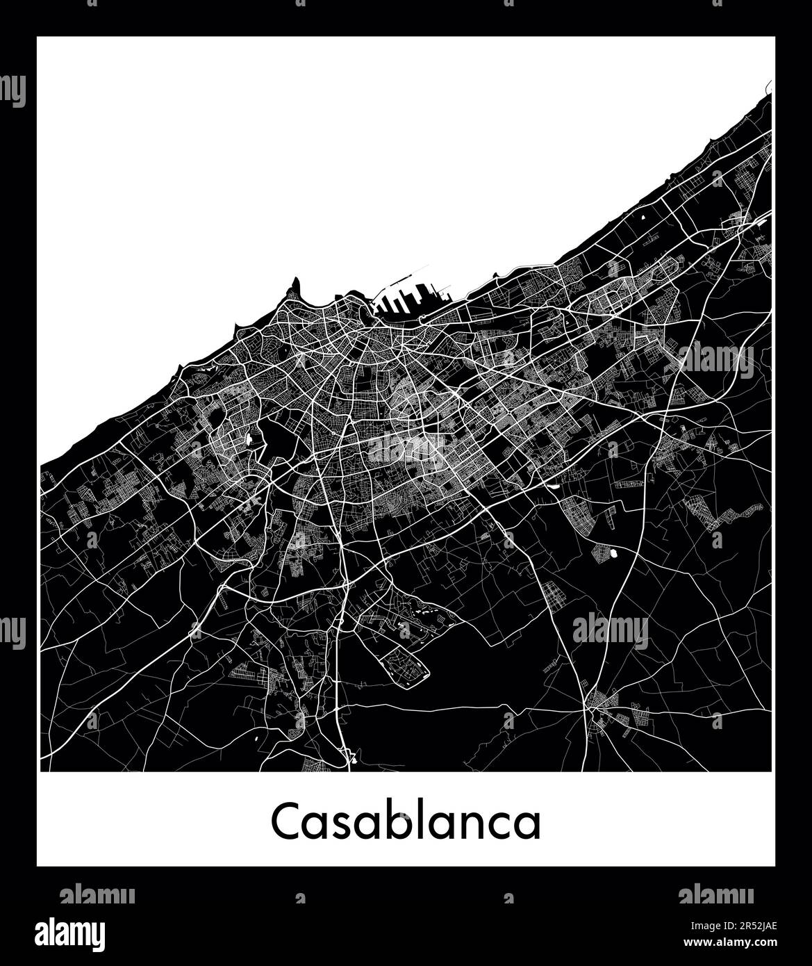 Minimal city map of Casablanca (Morocco Africa) Stock Vector