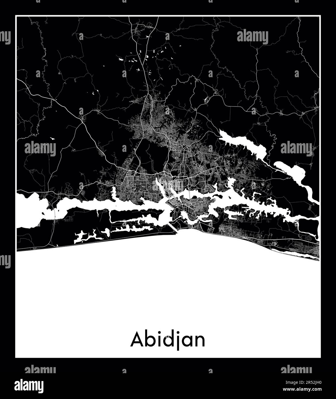 Minimal city map of Abidjan (Ivory Coast Africa) Stock Vector