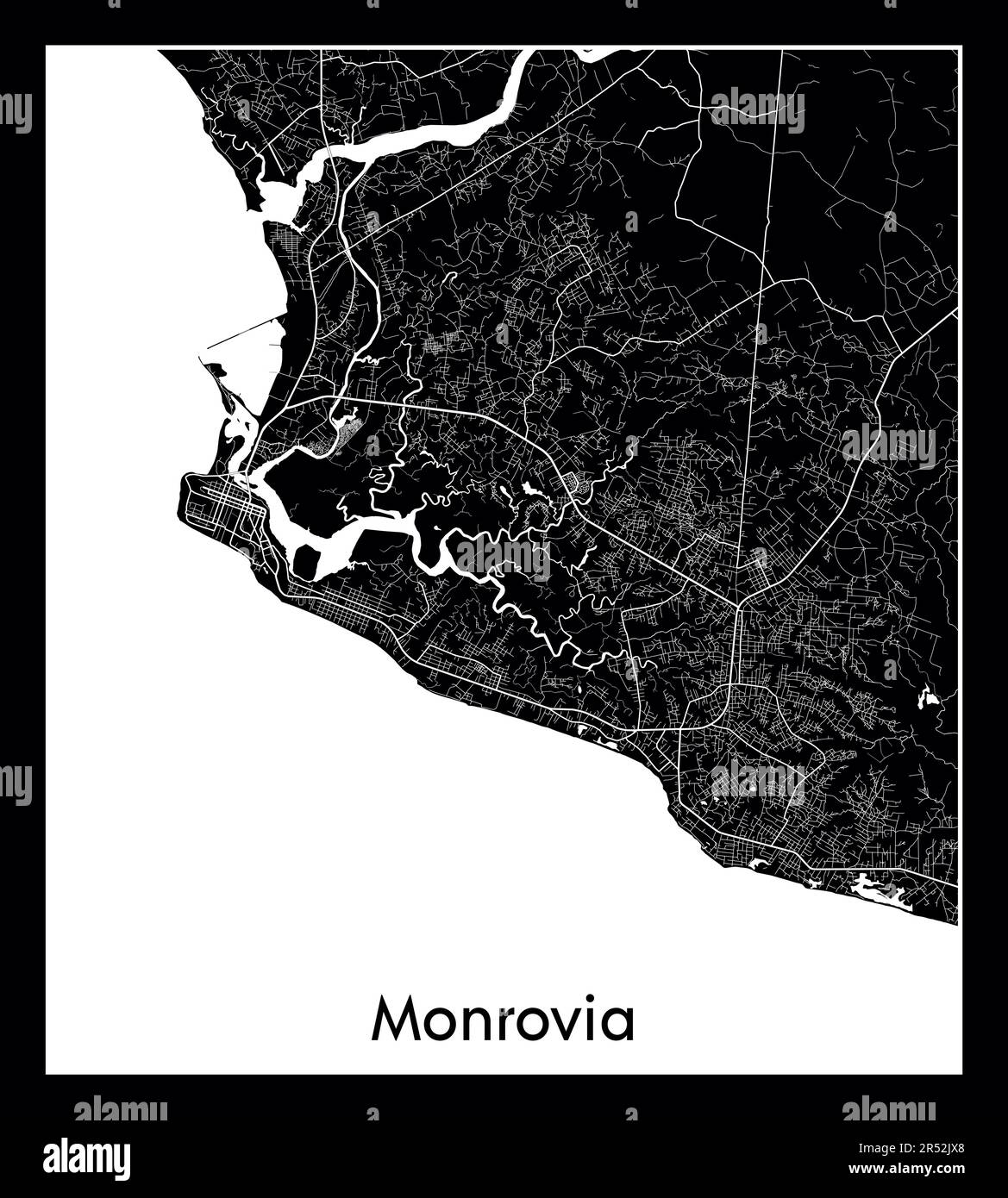 Minimal city map of Monrovia (Liberia Africa) Stock Vector