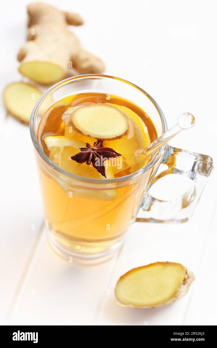 Refreshing Ginger ale lemonade with anise Stock Photo