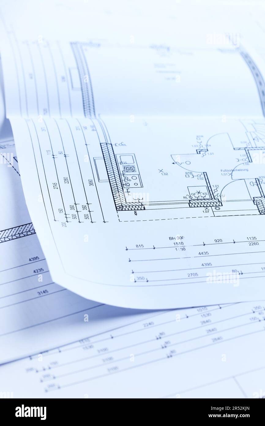 Concept of planning new family house - blueprints Stock Photo - Alamy